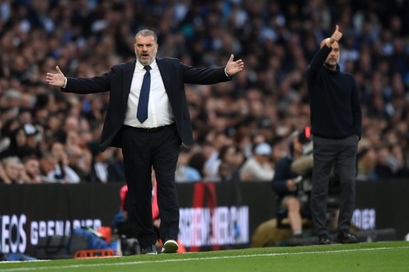 LONDON, ENGLAND - MAY 14: Ange Postecoglou, Manager of Tottenham Hotspur, reacts during the Premier League match between Tottenham Hotspur and Manc...