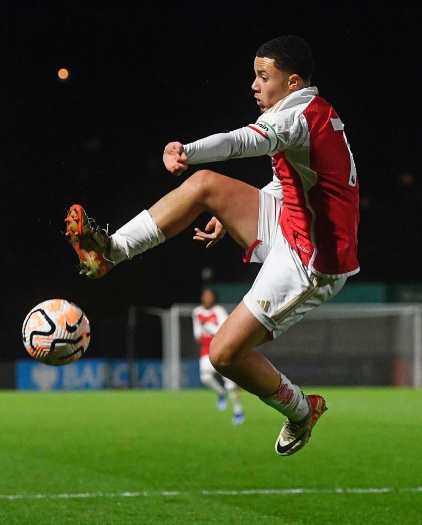 Seb Ferdinand playing for Arsenal (Photo via Ferdinand on Instagram)
