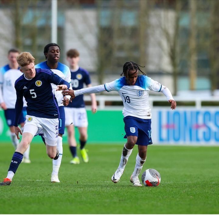 Arsenal book London visit for young Scottish transfer target 3 Callan Hamill playing for the Scotland u15s (Photo via Hamill on Instagram)