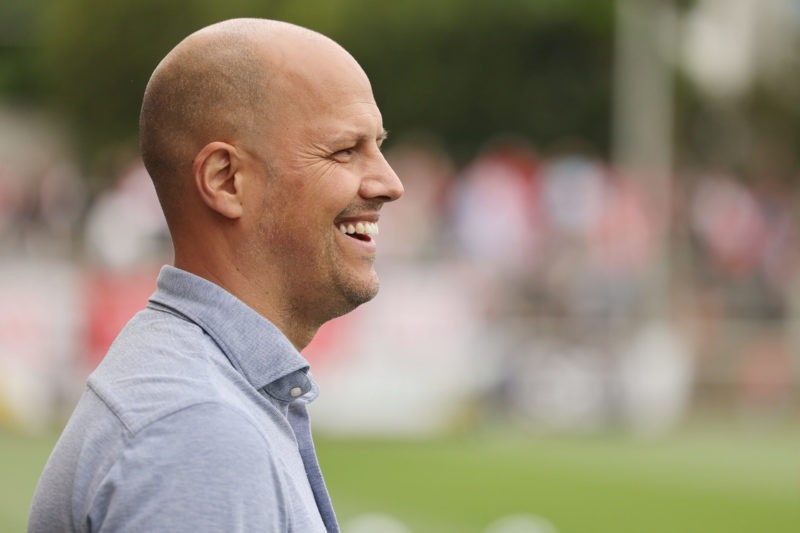 LEVERKUSEN, GERMANY - MAY 04: Head coach Robert De Pauw of Leverksuen looks on prior to the Google Pixel Women's Bundesliga match between Bayer 04 ...