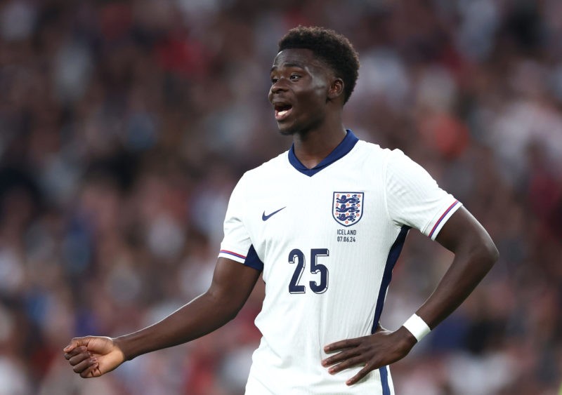 LONDON, ENGLAND - JUNE 07: Bukayo Saka of England during the international friendly match between England and Iceland at Wembley Stadium on June 07...