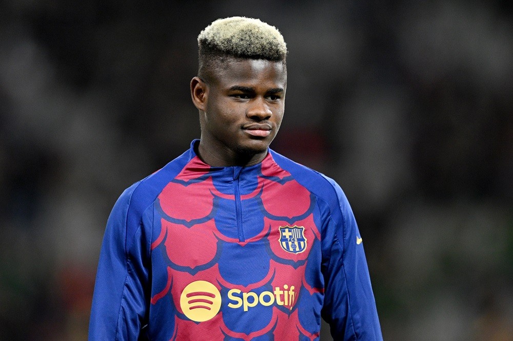 BARCELONA, SPAIN: Mikayil Faye of FC Barcelona looks on prior to the LaLiga EA Sports match between FC Barcelona and UD Las Palmas at Estadi Olimpi...