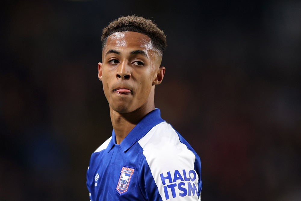 HULL, ENGLAND: Omari Hutchinson of Ipswich Town looks on during the Sky Bet Championship match between Hull City and Ipswich Town at MKM Stadium on...