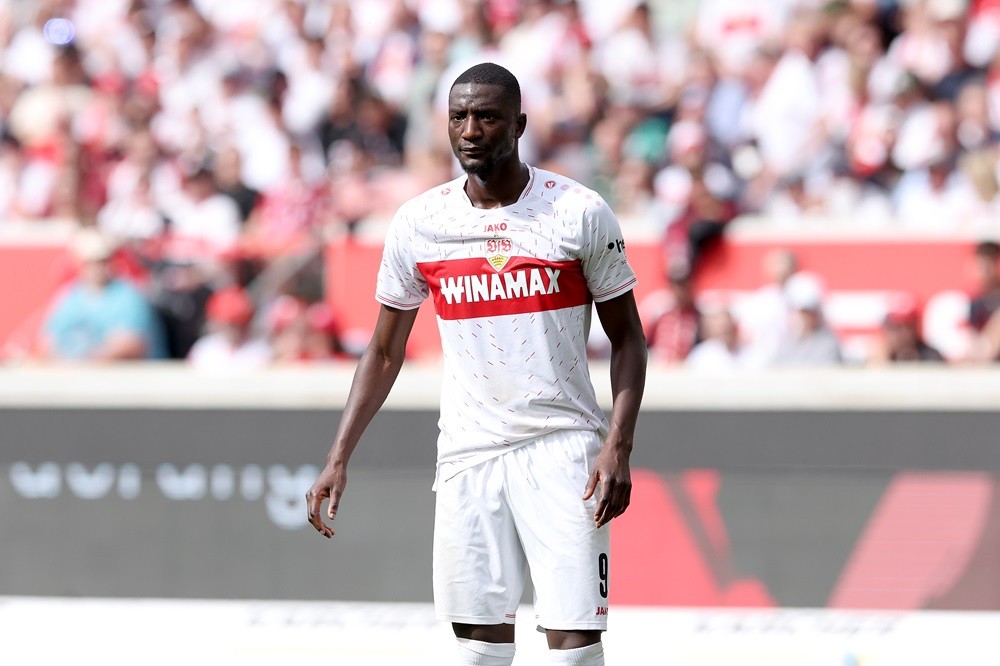 STUTTGART, GERMANY: Serhou Guirassy of Stuttgart looks on during the Bundesliga match between VfB Stuttgart and FC Bayern München at MHPArena on Ma...