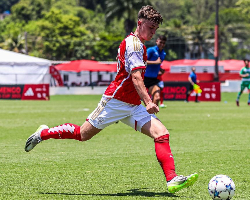 Ceadach O'Neill playing on trial with Arsenal (Photo via O'Neill on Instagram)