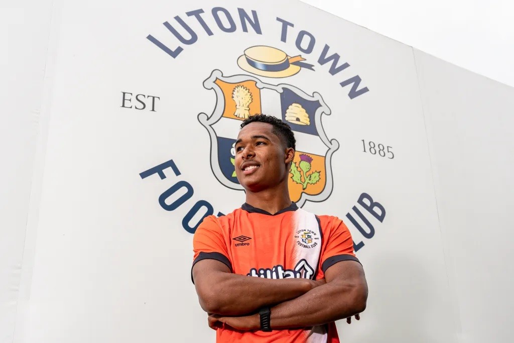 Reuell Walters after signing for Luton Town (Photo via LutonTown.co.uk)