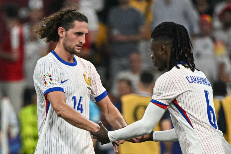 France's midfielder #14 Adrien Rabiot leaves the pitch after being substituted by teammate midfielder #06 Eduardo Camavinga during the UEFA Euro 20...