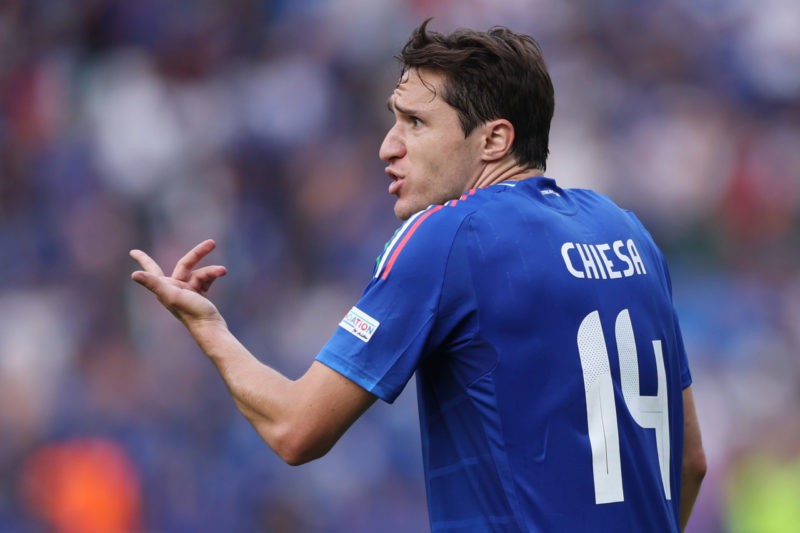 BERLIN, GERMANY - JUNE 29: Federico Chiesa of Italy reacts during the UEFA EURO 2024 round of 16 match between Switzerland and Italy at Olympiastad...