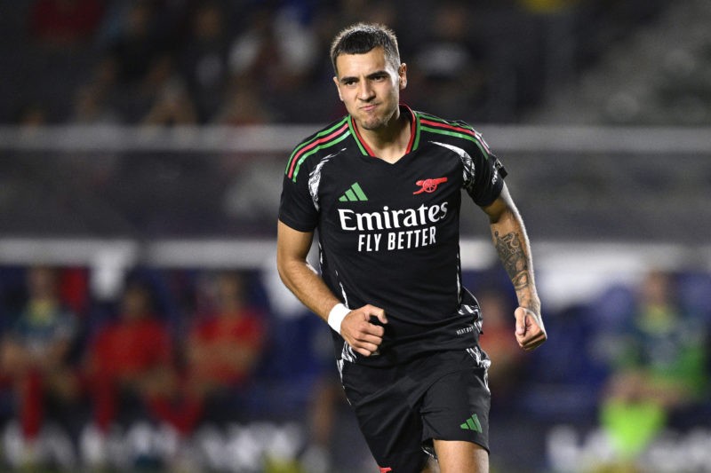 CARSON, CALIFORNIA - JULY 24: Jakub Kiwior #15 of Arsenal FC celebrates after scoring during the penalty kick shootout against AFC Bournemouth at D...