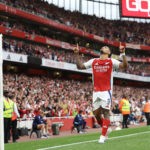 LONDON, ENGLAND - AUGUST 07: Gabriel Jesus of Arsenal celebrates after scoring the third goal during the pre-season friendly match between Arsenal and Bayer 04 Leverkusen at Emirates Stadium on August 07, 2024 in London, England. (Photo by Warren Little/Getty Images)