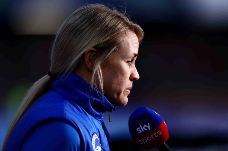 CRAWLEY, ENGLAND - JANUARY 27: Melissa Phillips, Manager of Brighton & Hove Albion, speaks to the media prior to the Barclays Women´s Super Lea...