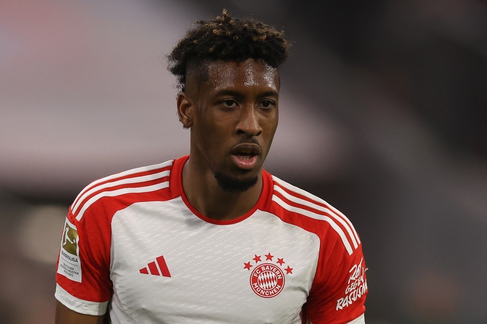 MUNICH, GERMANY: Kingsley Coman of FC Bayern München looks on during the Bundesliga match between FC Bayern München and Borussia Dortmund at Allian...