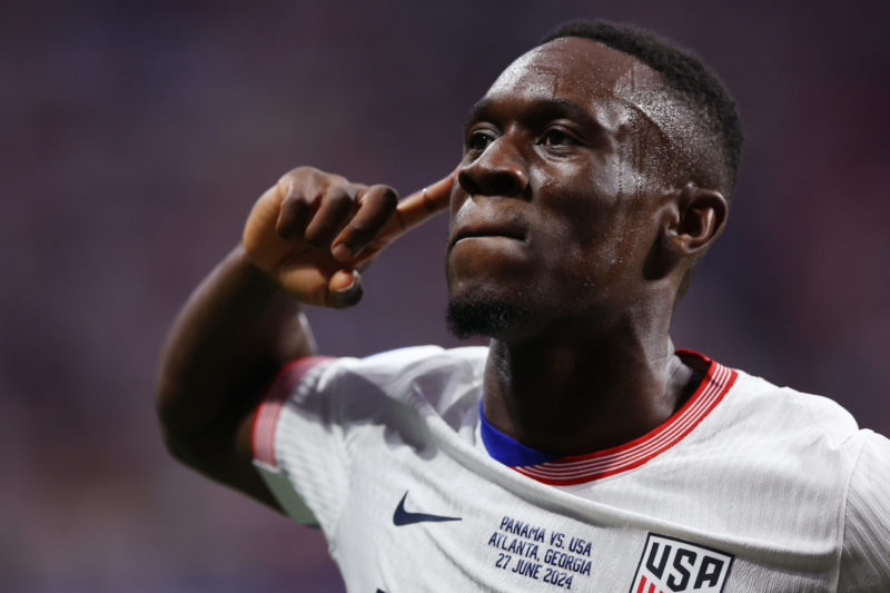 ATLANTA, GEORGIA - JUNE 27: Folarin Balogun of United States celebrates after scoring the team's first goal during the CONMEBOL Copa America USA 20...