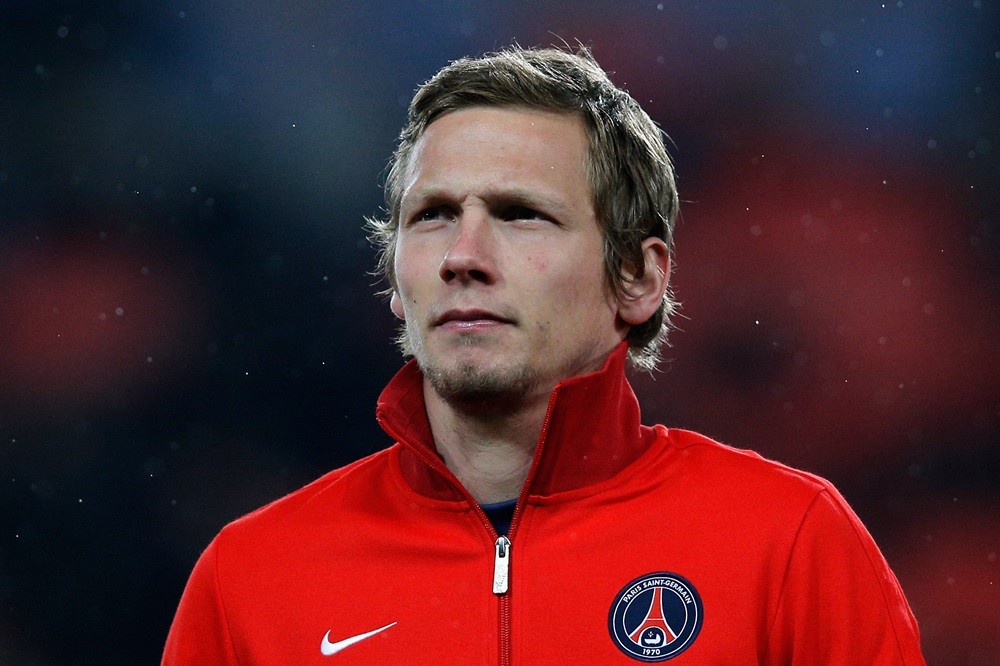 PARIS, FRANCE: Clement Chantome of PSG looks on prior to the Round of 16 UEFA Champions League match between Paris St Germain and Valencia CF at Pa...