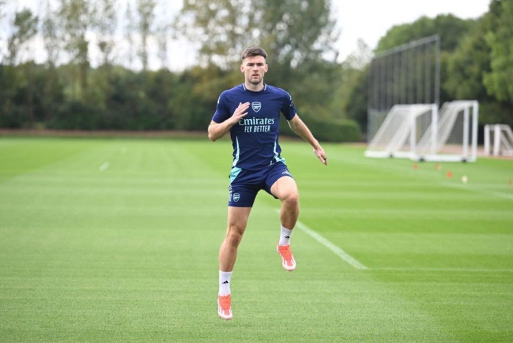 Kieran Tierney back in training with Arsenal (Photo via Tierney on Instagram)