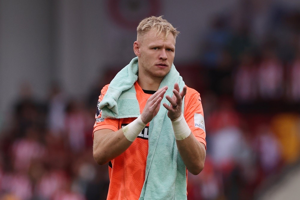 BRENTFORD, ENGLAND: Aaron Ramsdale of Southampton applaud the fans after the Premier League match between Brentford FC and Southampton FC at Gtech ...