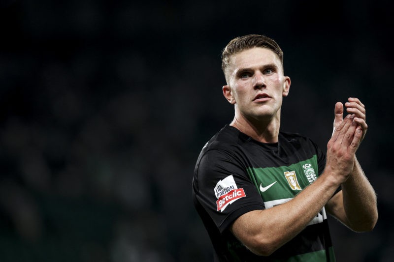 Sporting Lisbon's Swedish forward Viktor Gyokeres #9 reacts at the end of the Portuguese league football match between Sporting CP and FC Porto at ...