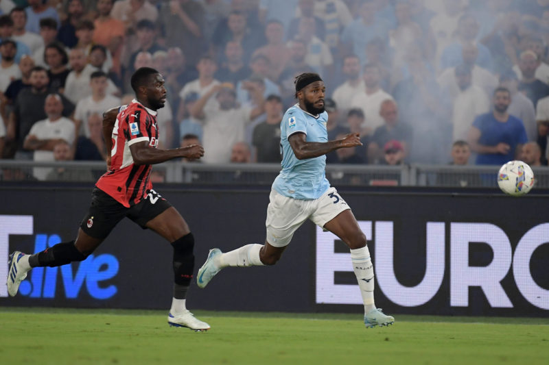 ROME, ITALY - AUGUST 31: Nuno Tavares (R) of SS Lazio in action during the Serie A match between SS Lazio and AC Milan at Stadio Olimpico on August...