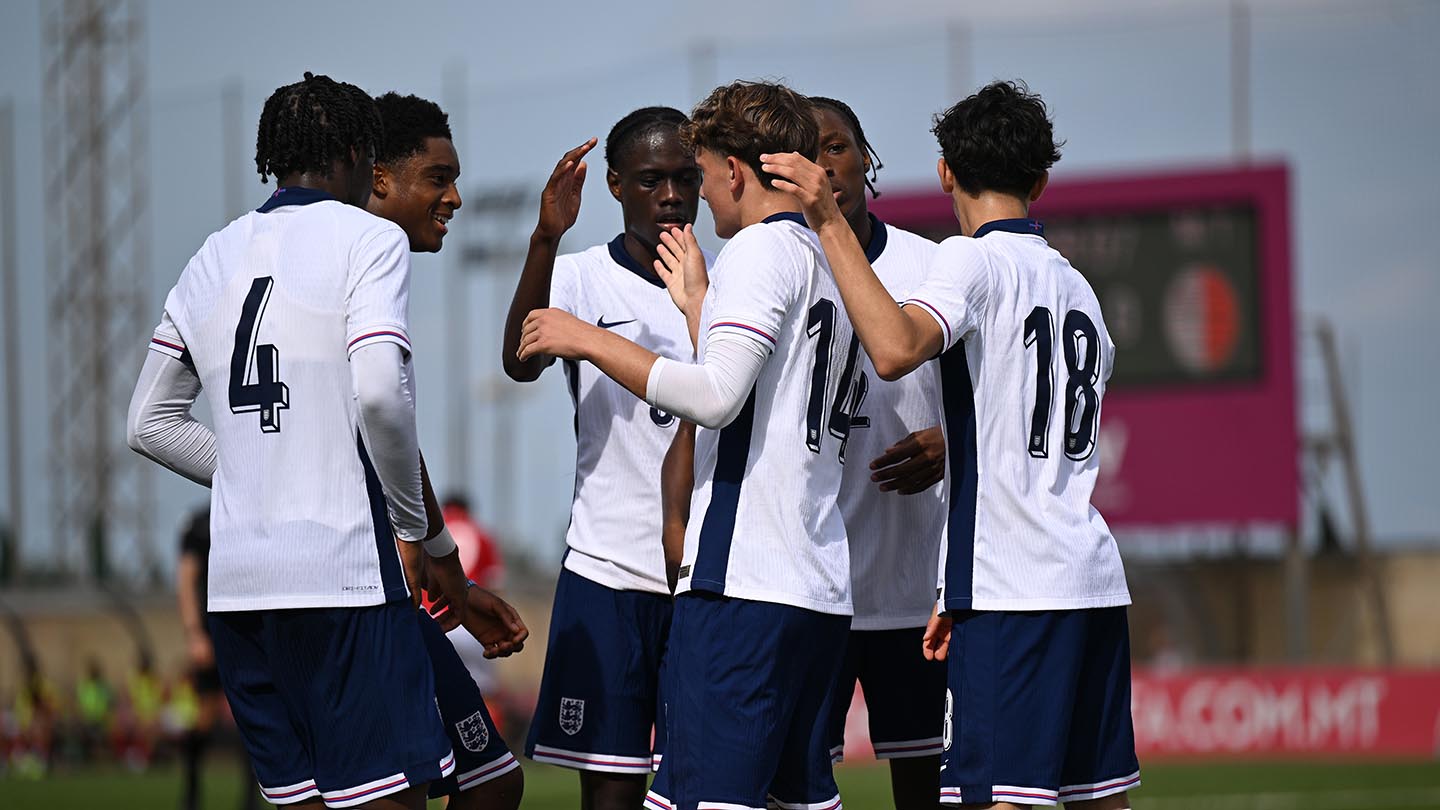 MALTA, MALTA: Max Dowman of England celebrates after scoring his team's third goal during the UEFA U17 EURO Championship 2025 Qualifying Round matc...