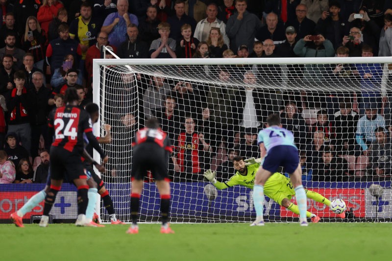 Arsenal make William Saliba red card appeal decision 4 BOURNEMOUTH, ENGLAND - OCTOBER 19: David Raya of Arsenal fails to save as Justin Kluivert of AFC Bournemouth (obscured) scores his team's second goal from the penalty spot during the Premier League match between AFC Bournemouth and Arsenal FC at Vitality Stadium on October 19, 2024 in Bournemouth, England. (Photo by Michael Steele/Getty Images)