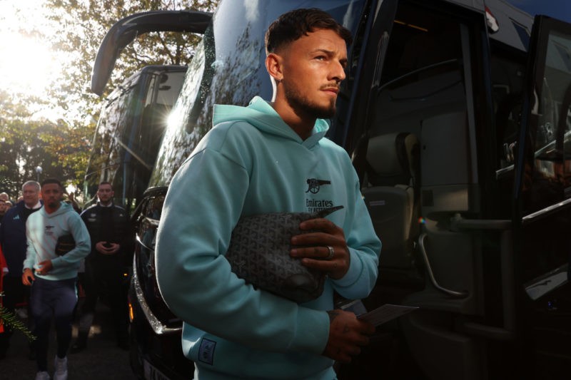 BOURNEMOUTH, ENGLAND - OCTOBER 19: Ben White of Arsenal arrives at the stadium prior to the Premier League match between AFC Bournemouth and Arsena...