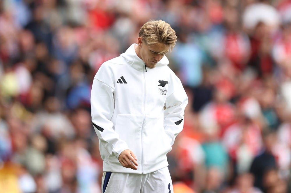 LONDON, ENGLAND: Martin Odegaard of Arsenal looks dejected following the Premier League match between Arsenal FC and Brighton & Hove Albion FC ...