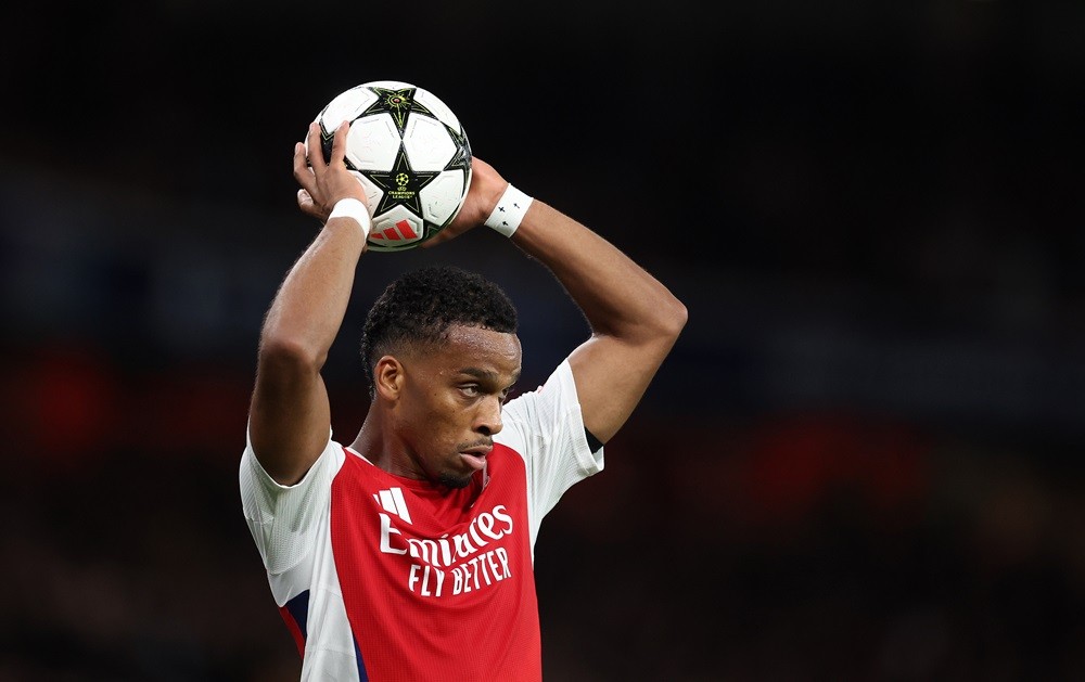 LONDON, ENGLAND: Jurrien Timber of Arsenal during the UEFA Champions League 2024/25 League Phase MD2 match between Arsenal FC and Paris Saint-Germa...