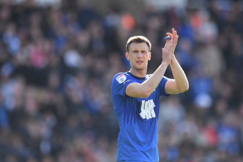 BIRMINGHAM, ENGLAND - APRIL 13: Krystian Bielik of Birmingham City applauds fans after the Sky Bet Championship match between Birmingham City and C...