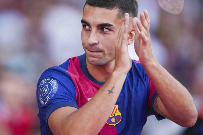 BARCELONA, SPAIN - AUGUST 12: Ferran Torres of FC Barcelona looks on prior to the Joan Gamper Trophy match between FC Barcelona and AS Monaco at Es...