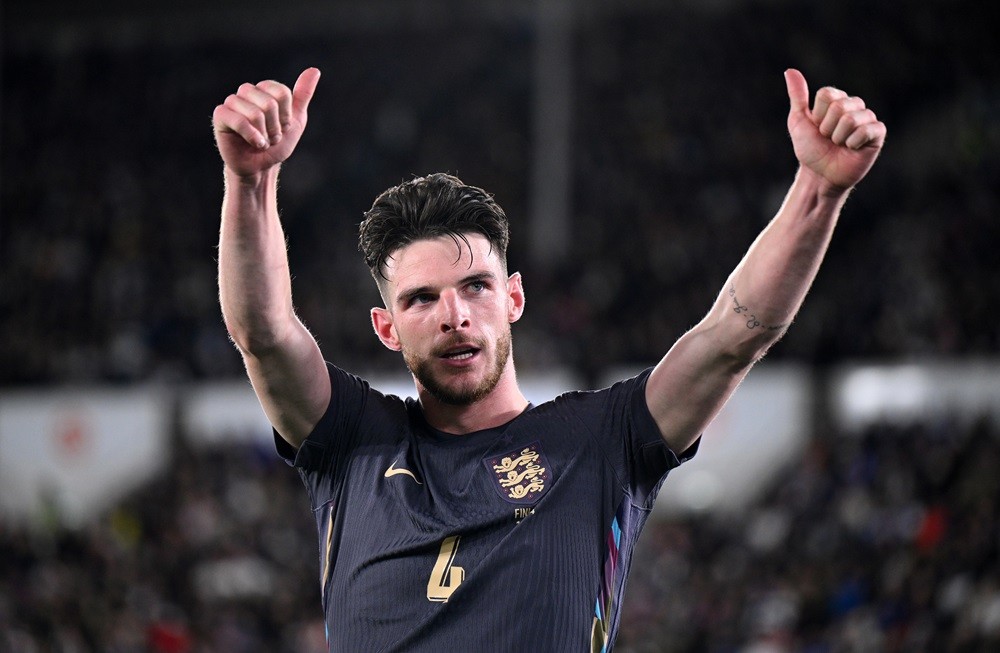 HELSINKI, FINLAND: Declan Rice of England acknowledges the fans as he leaves the pitch after being substituted during the UEFA Nations League 2024/...