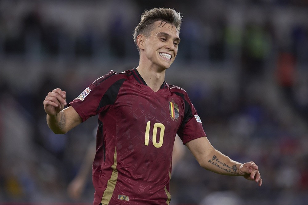 ROME, ITALY: Leandro Trossard of Belgium looks on during the UEFA Nations League 2024/25 League A Group A2 match between Italy and Belgium at Stadi...