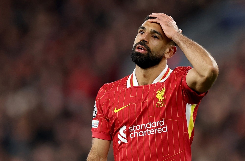 LIVERPOOL, ENGLAND: Liverpool's Mohamed Salah during the UEFA Champions League 2024/25 League Phase MD2 match between Liverpool FC and Bologna FC 1...