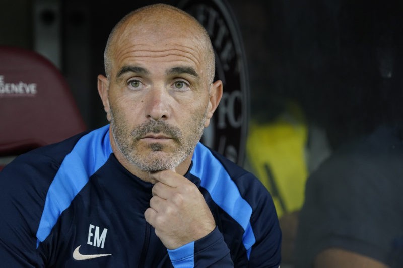 GENEVA, SWITZERLAND - AUGUST 29: Enzo Maresca Head Coach of Chelsea looks during the match between Servette FC and Chelsea FC of UEFA Europa Confer...