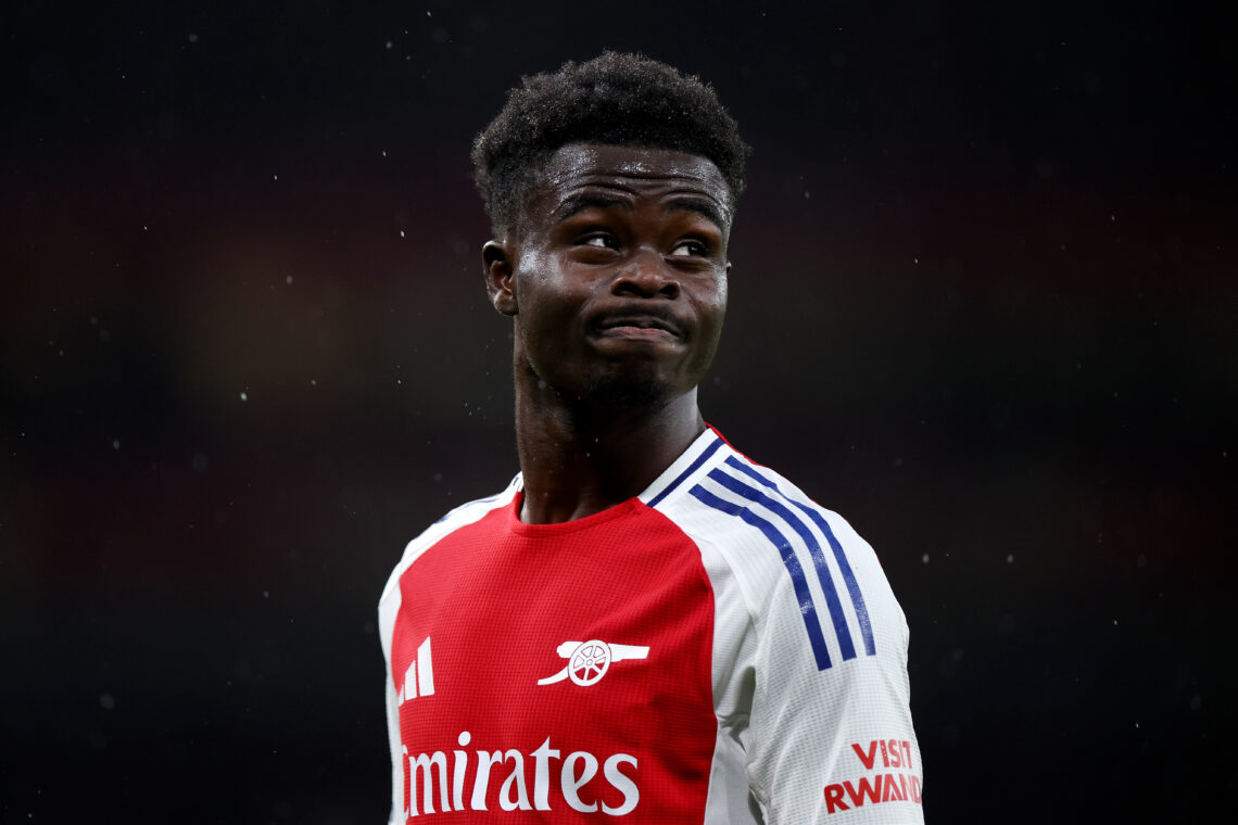 LONDON, ENGLAND - NOVEMBER 23: Bukayo Saka of Arsenal reacts during the Premier League match between Arsenal FC and Nottingham Forest FC at Emirate...