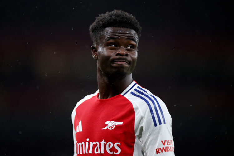 LONDON, ENGLAND - NOVEMBER 23: Bukayo Saka of Arsenal reacts during the Premier League match between Arsenal FC and Nottingham Forest FC at Emirate...