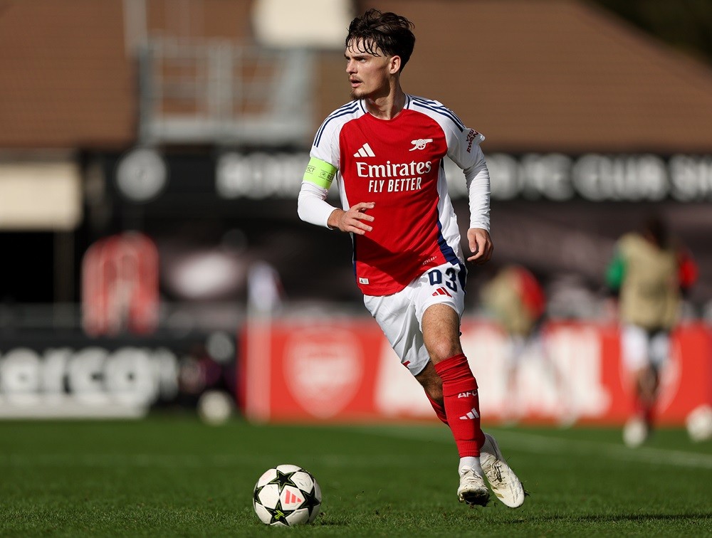 BOREHAMWOOD, ENGLAND: Michal Rosiak of Arsenal during the UEFA Youth League match between Arsenal and Shakhtar Donetsk at Meadow Park on October 22...