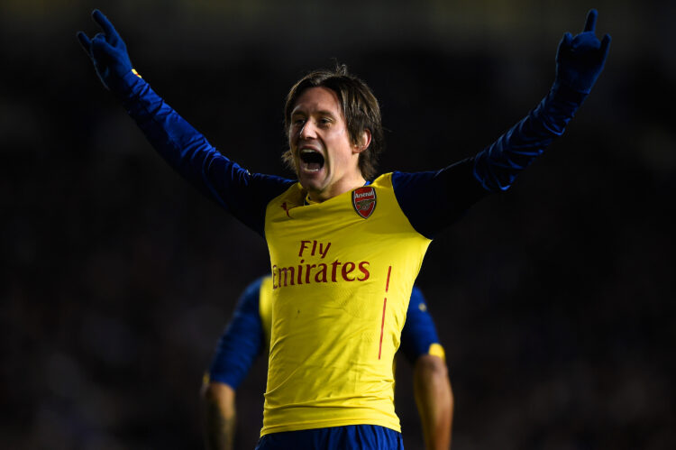 BRIGHTON, ENGLAND - JANUARY 25: Tomas Rosicky of Arsenal celebrates after scoring his team's third goal during the FA Cup Fourth Round match betwee...