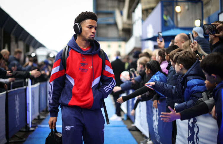 LONDON, ENGLAND - NOVEMBER 10: Ethan Nwaneri of Arsenal arrives prior to the Premier League match between Chelsea FC and Arsenal FC at Stamford Bri...