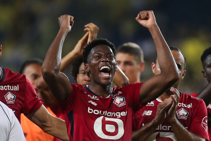 ISTANBUL, TURKEY - AUGUST 13: Jonathan David of Lille celebrates victory during the UEFA Champions League Third Qualifying Round match between Fene...