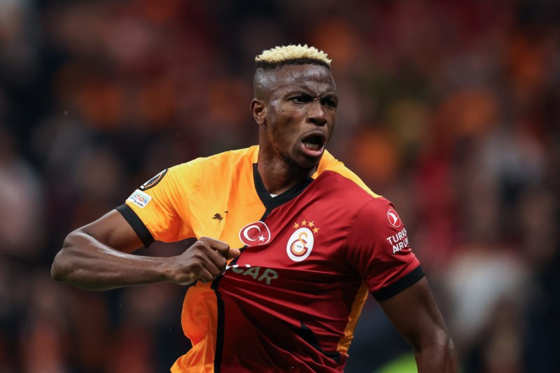 ISTANBUL, TURKEY - NOVEMBER 7: Victor Osimhen of Galatasaray celebrates after scoring his team's second goal during the UEFA Europa League 2024/25 ...