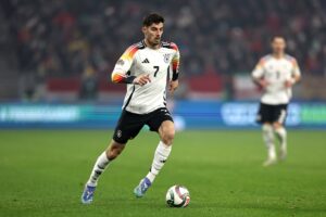 BUDAPEST, HUNGARY: Kai Havertz of Germany runs with the ball during the UEFA Nations League 2024/25 League A Group A3 match between Hungary and Germany on November 19, 2024. (Photo by David Balogh/Getty Images)