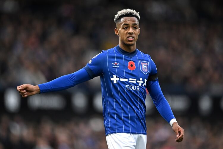 IPSWICH, ENGLAND: Omari Hutchinson of Ipswich Town during the Premier League match between Ipswich Town FC and Leicester City FC at Portman Road on...