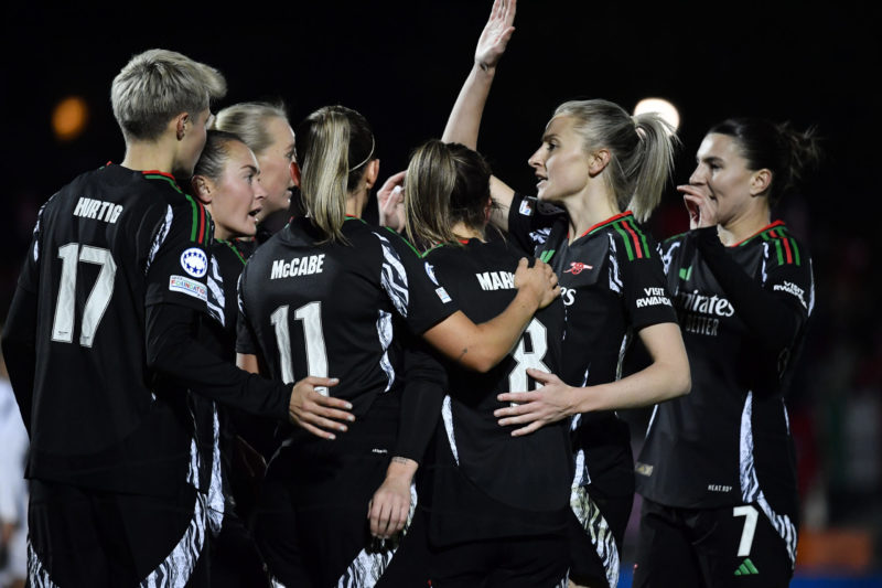 BIELLA, ITALY - NOVEMBER 12: Mariona Caldentey of Arsenal celebrates a goal during the UEFA Women's Champions League match between Juventus FC and Arsenal FC at Stadio Comunale Vittorio Pozzo Lamarmora on November 12, 2024 in Biella, Italy. (Photo by Stefano Guidi/Getty Images)