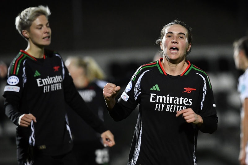 BIELLA, ITALY - NOVEMBER 12: Mariona Caldentey of Arsenal celebrates a goal during the UEFA Women's Champions League match between Juventus FC and Arsenal FC at Stadio Comunale Vittorio Pozzo Lamarmora on November 12, 2024 in Biella, Italy. (Photo by Stefano Guidi/Getty Images)