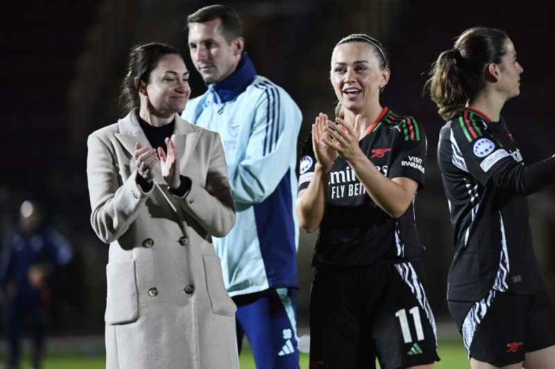 BIELLA, ITALY - NOVEMBER 12: Katie McCabe of Arsenal celebrates a victory for 4-0 against Juventus FC during the UEFA Women's Champions League matc...