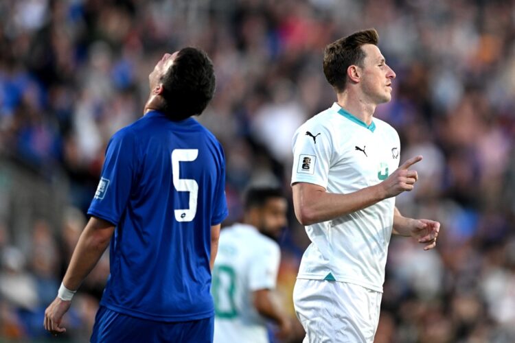 AUCKLAND, NEW ZEALAND: Chris Wood of the New Zealand All Whites celebrates after scoring a goal during the FIFA World Cup 2026 Qualfier match betwe...