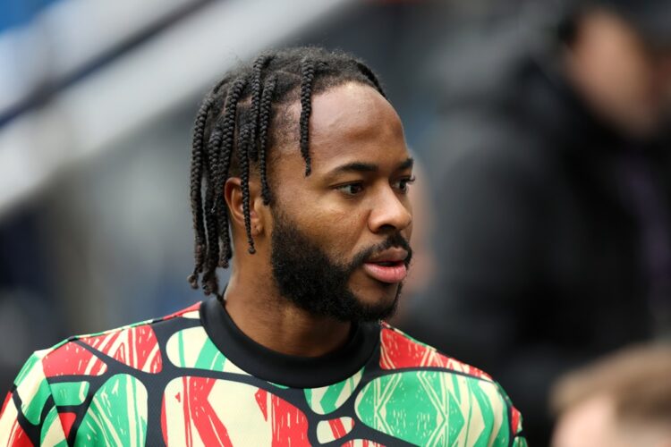 NEWCASTLE UPON TYNE, ENGLAND: Raheem Sterling of Arsenal makes his way to the substitutes bench prior to during the Premier League match between Ne...
