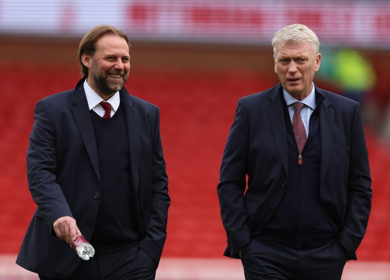 West Ham fear losing Steidten as Arsenal eyes new sporting director 3 NOTTINGHAM, ENGLAND - FEBRUARY 17: Tim Steidten Sporting Director West Ham United and West Ham Manager David Moyes Before the Premier League match between Nottingham Forest and West Ham United at City Ground on February 17, 2024 in Nottingham, England. (Photo by Richard Pelham/Getty Images)