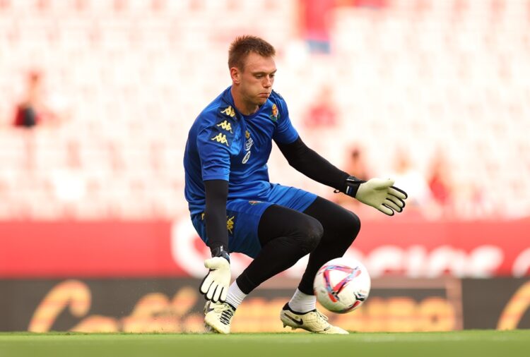 SEVILLE, SPAIN: Karl Hein of Real Valladolid CF warms up prior to the LaLiga match between Sevilla FC and Real Valladolid CF at Estadio Ramon Sanch...