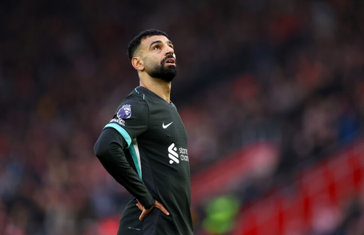 SOUTHAMPTON, ENGLAND: Mohamed Salah of Liverpool looks on during the Premier League match between Southampton FC and Liverpool FC at St Mary's Stad...